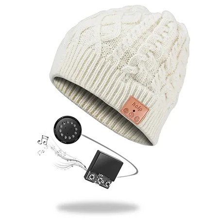 Beanie - bluetooth muts wit vintage